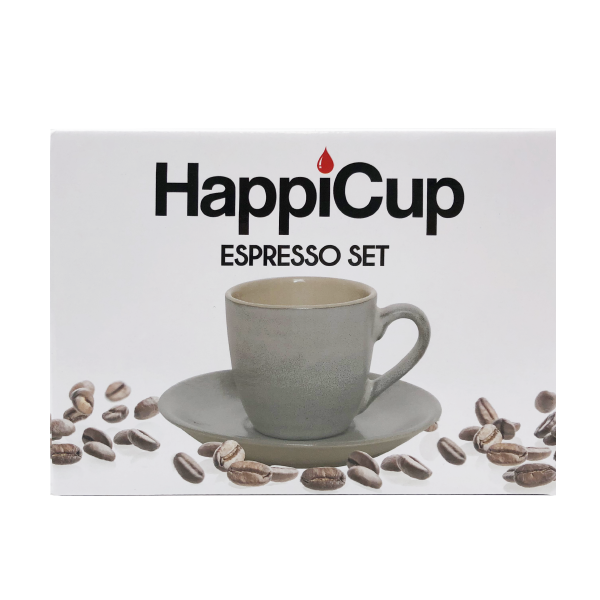 HappiCup Modern Rustic Espresso Cup and Saucer (Set of 4)