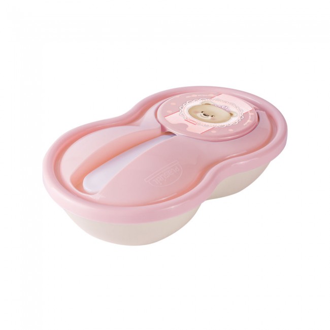 Teddy Bear Travel Feed Bowl with Spoon (Pink)