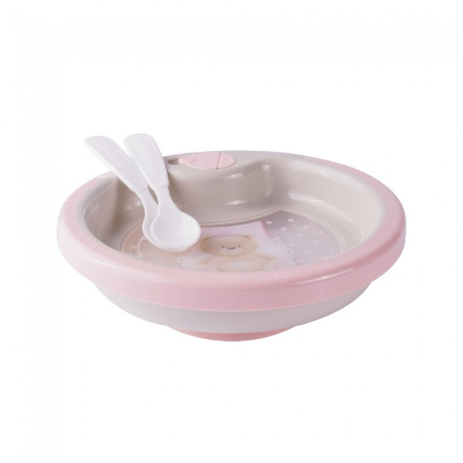 Teddy Bear Large Suction Bowl with Spoon and Fork (Pink)