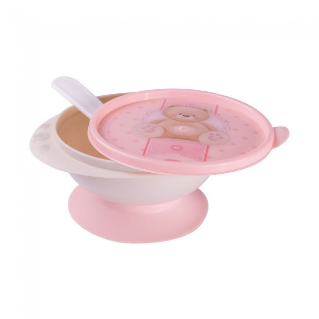 Teddy Bear Small Suction Bowl with Spoon (Pink)
