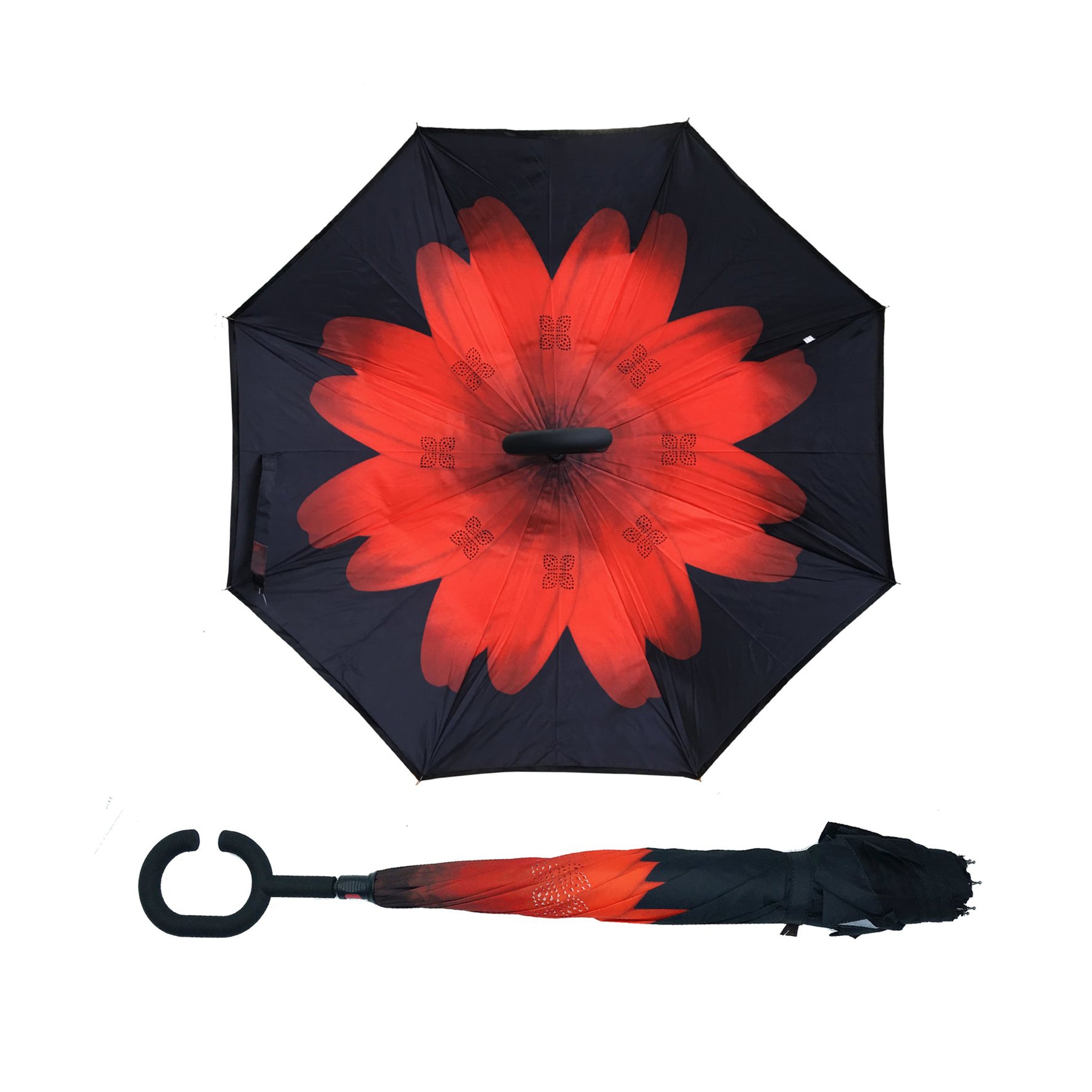 HappiBrella Red Flower Reversible Umbrella